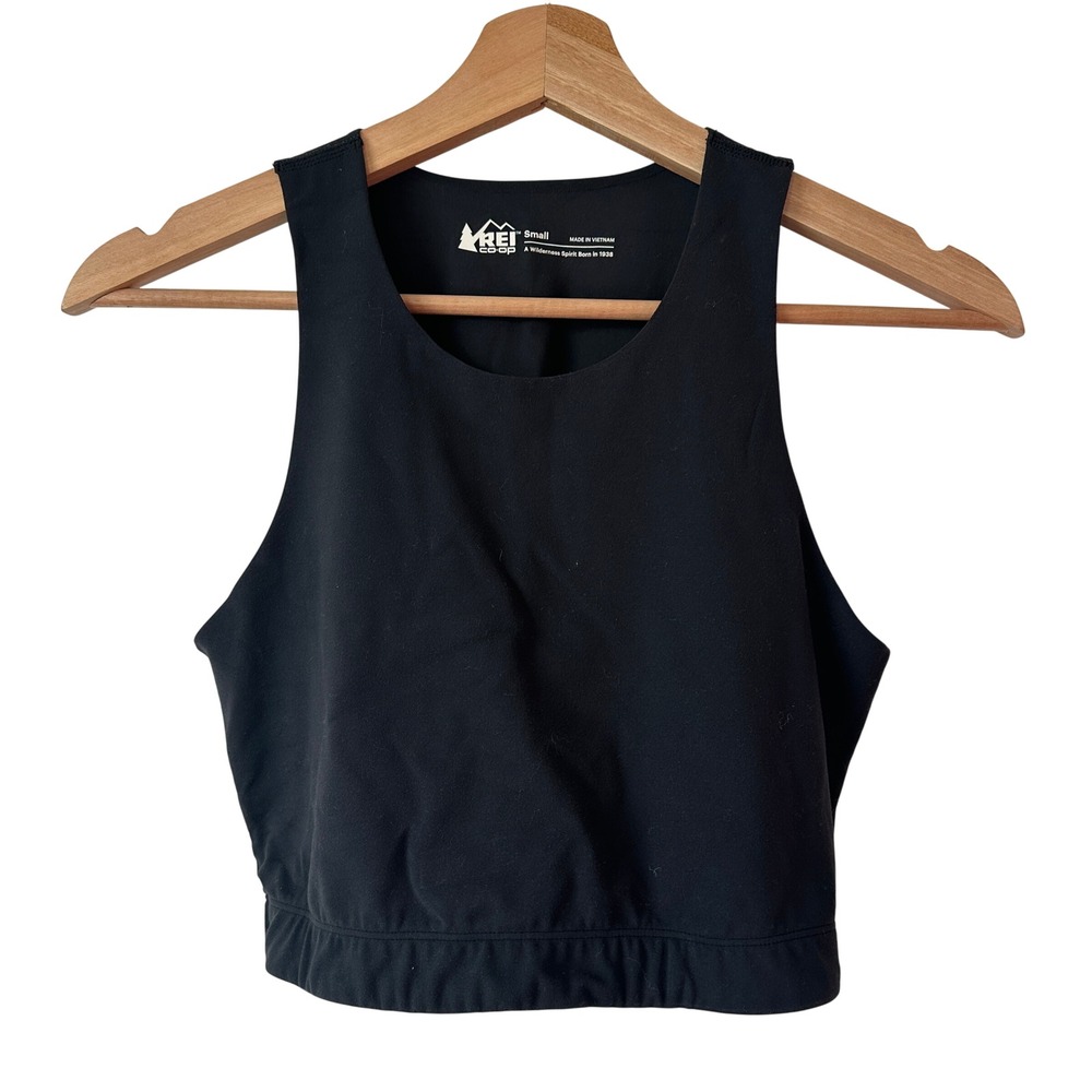 REI Co-op Womens Black High Neck Active Crop Top Tank Tactel Lycra 167867 Small